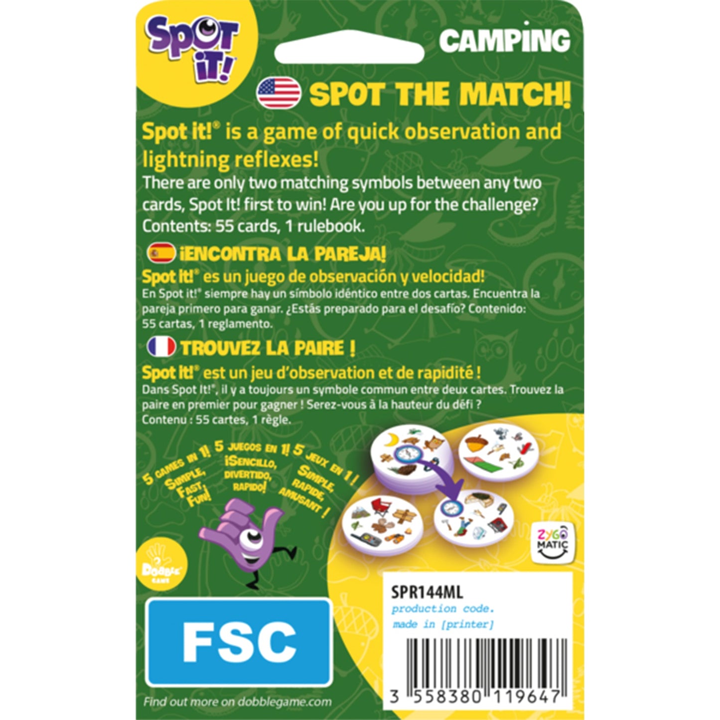 Spot it! Camping (Pocket Eco) Board Game Thẻ Bài Phản Xạ Zygomatic