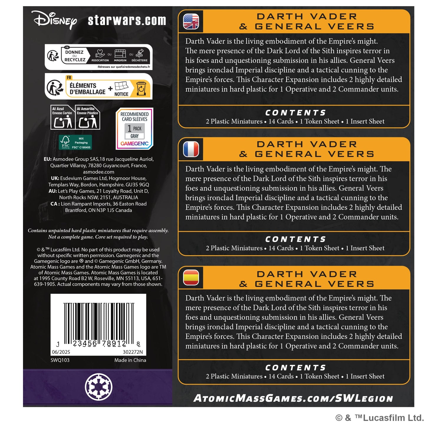 Star Wars: Legion - Darth Vader & General Veers Character Expansion - Bộ Mở Rộng Nhân Vật Board Game Chiến Thuật - Atomic Mass Games