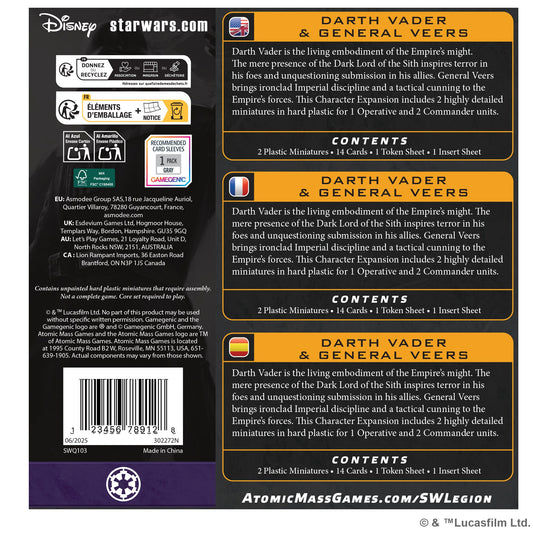 Star Wars: Legion - Darth Vader & General Veers Character Expansion - Bộ Mở Rộng Nhân Vật Board Game Chiến Thuật - Atomic Mass Games
