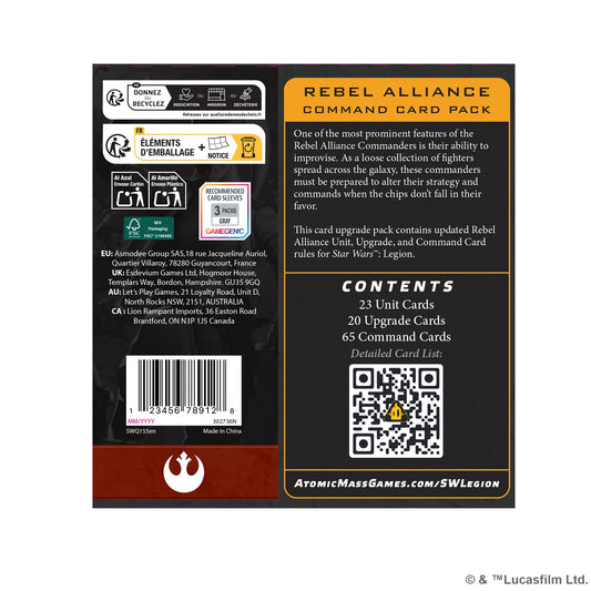 Star Wars: Legion - Rebel Alliance Command Card Pack - Bộ Thẻ Nâng Cấp Phe Nổi Dậy - Atomic Mass Games