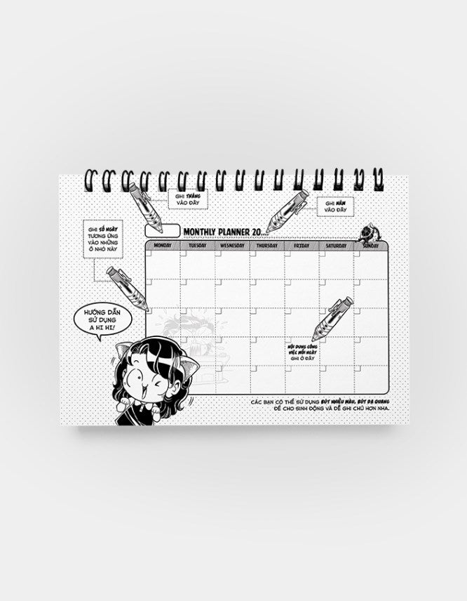 Sổ tay Monthly Planner Tai Mèo & Mặt Ngầu