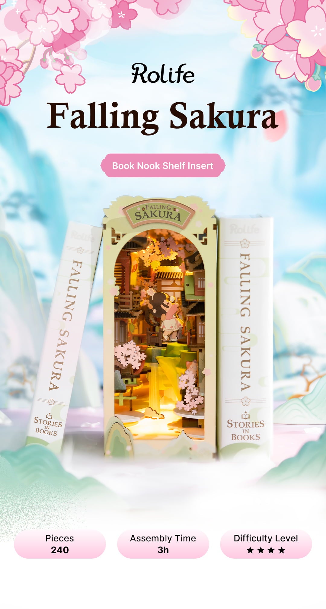 Rolife Book Nook Shelf Insert - Falling Sakura TGB05 - Mô hình lắp ráp gỗ DIY - Rolife