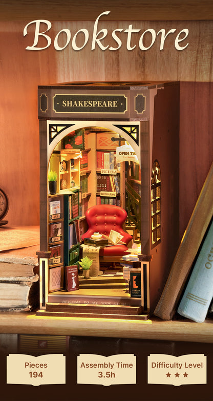 Rolife Book Nook Kit- Shakespeare-Inspired DIY Bookstore - Mô hình gỗ 3D DIY - Rolife TGB07