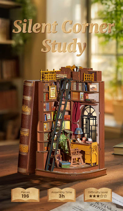 Rolife Book Nook Shelf Insert - Silent Corner Study TGE02 - Mô hình lắp ráp gỗ DIY - Rolife