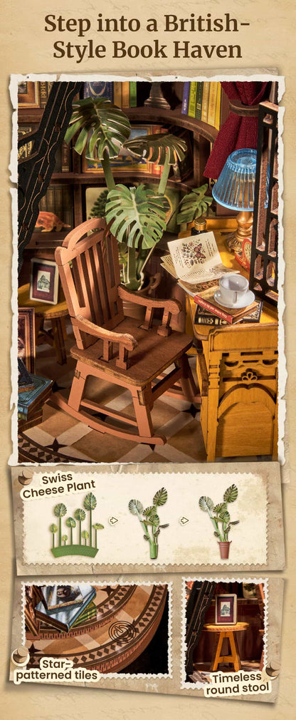 Rolife Book Nook Shelf Insert - Silent Corner Study TGE02 - Mô hình lắp ráp gỗ DIY - Rolife