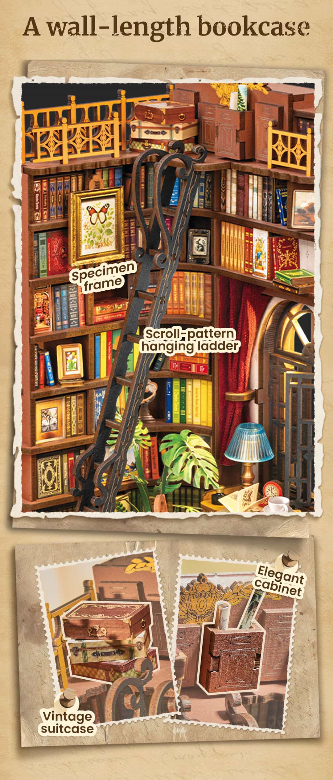 Rolife Book Nook Shelf Insert - Silent Corner Study TGE02 - Mô hình lắp ráp gỗ DIY - Rolife