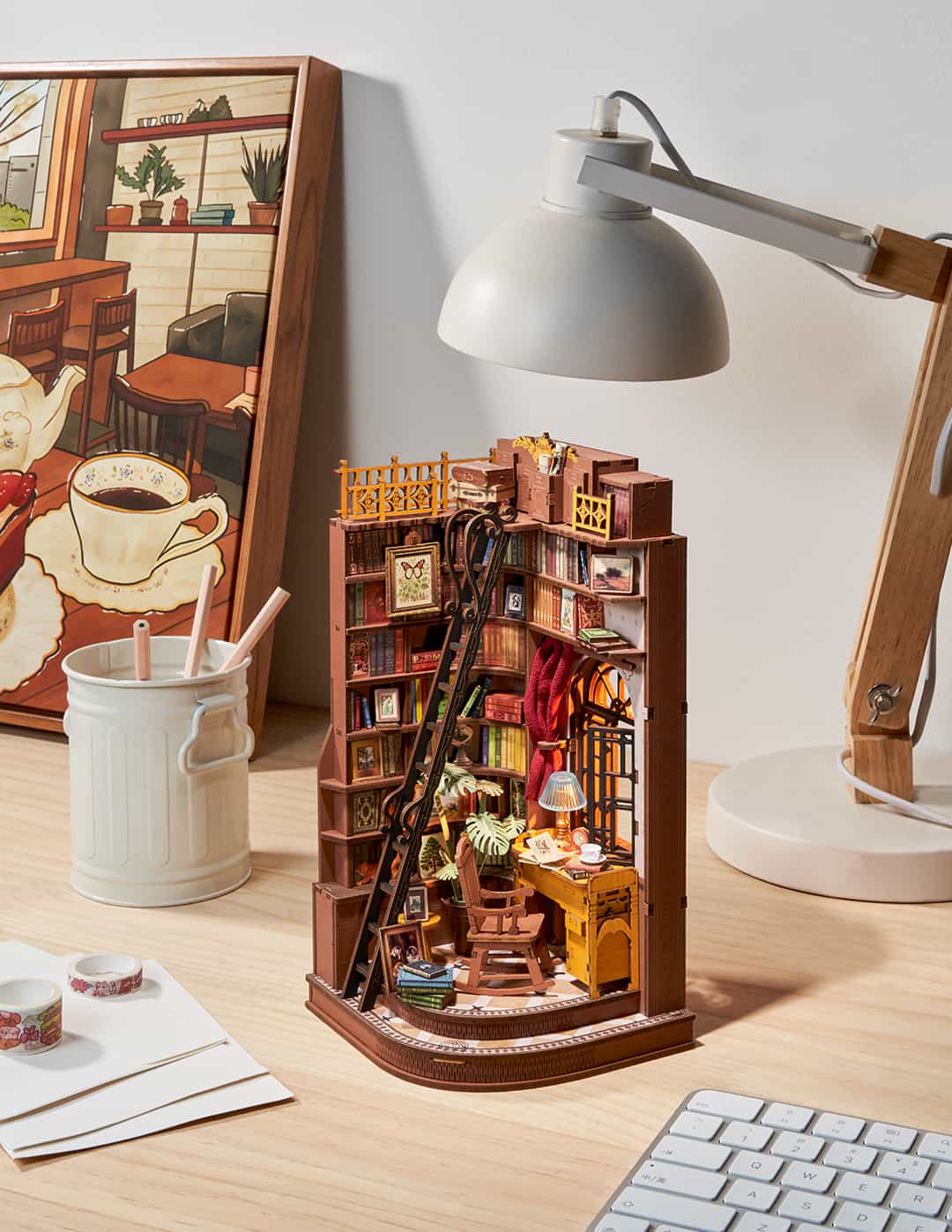 Rolife Book Nook Shelf Insert - Silent Corner Study TGE02 - Mô hình lắp ráp gỗ DIY - Rolife