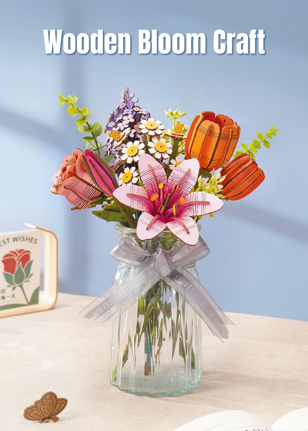 Rolife DIY Wooden Pink Lily Flower Kit TW071 - Mô hình lắp ráp hoa gỗ 3D - Rolife