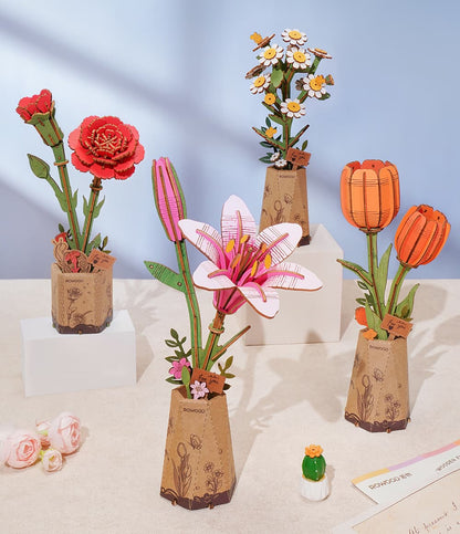 Rolife DIY Wooden Pink Lily Flower Kit TW071 - Mô hình lắp ráp hoa gỗ 3D - Rolife