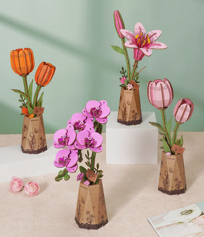 Rolife DIY Wooden Pink Lily Flower Kit TW071 - Mô hình lắp ráp hoa gỗ 3D - Rolife