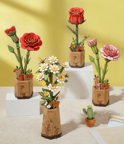 Rowood DIY Wooden Flower Pink Tulip TW082 - Mô hình hoa Tulip gỗ tự lắp ráp - Rolife