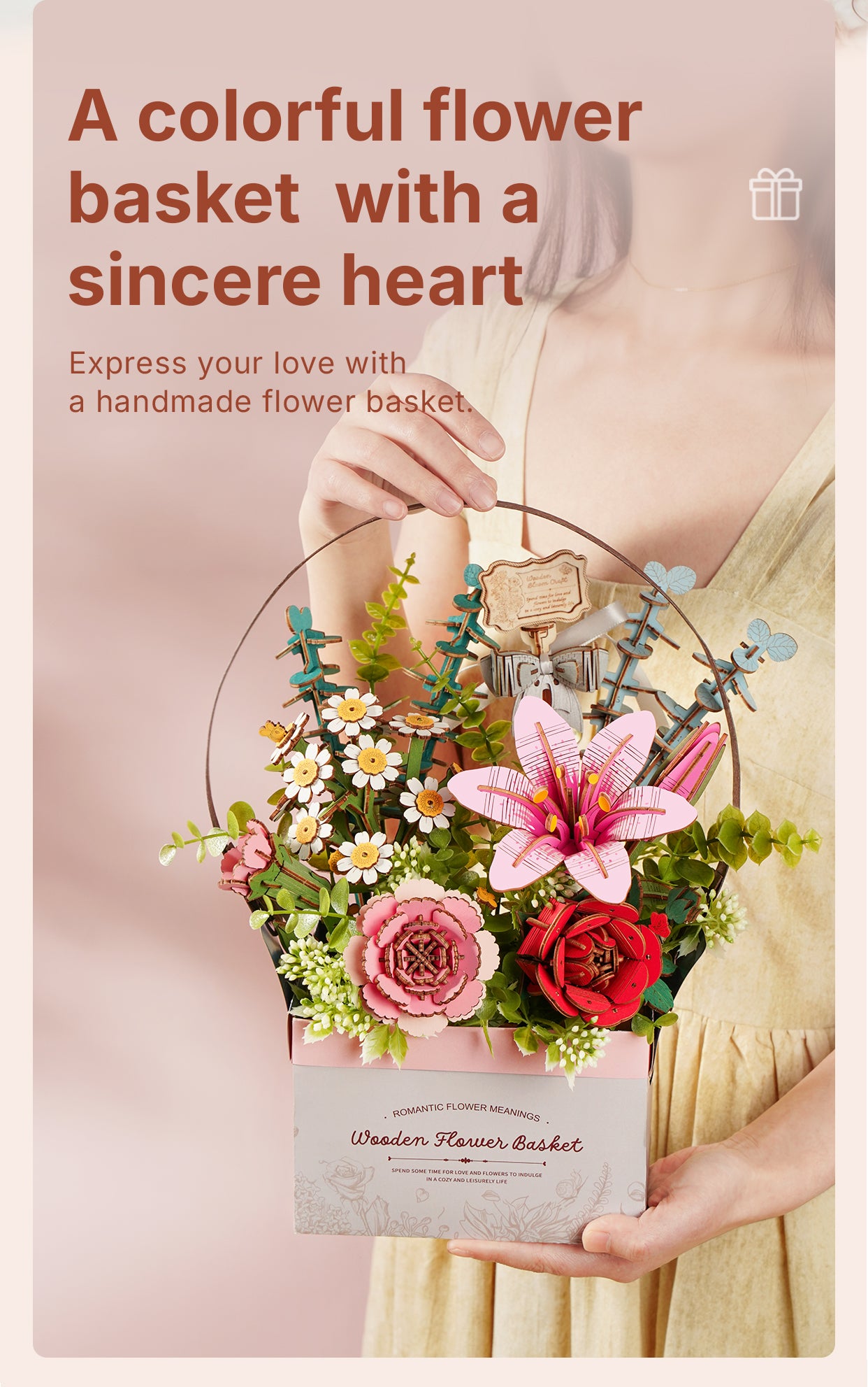 Rowood DIY 3D Puzzle - Wooden Flower Basket TW03H - Mô hình gỗ 3D tự lắp ráp - Rolife