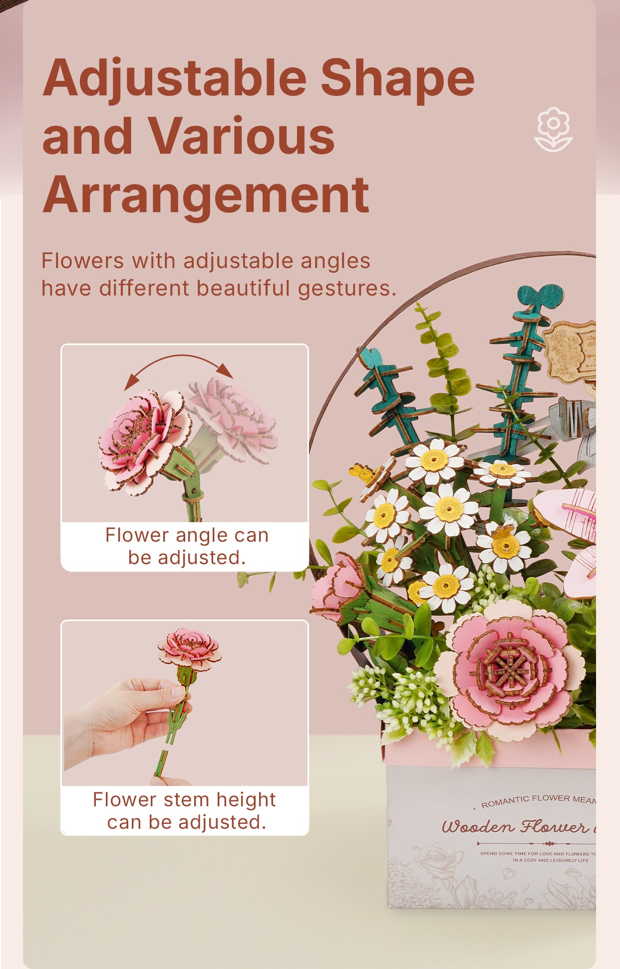 Rowood DIY 3D Puzzle - Wooden Flower Basket TW03H - Mô hình gỗ 3D tự lắp ráp - Rolife