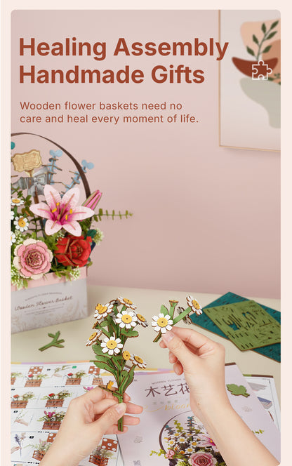 Rowood DIY 3D Puzzle - Wooden Flower Basket TW03H - Mô hình gỗ 3D tự lắp ráp - Rolife