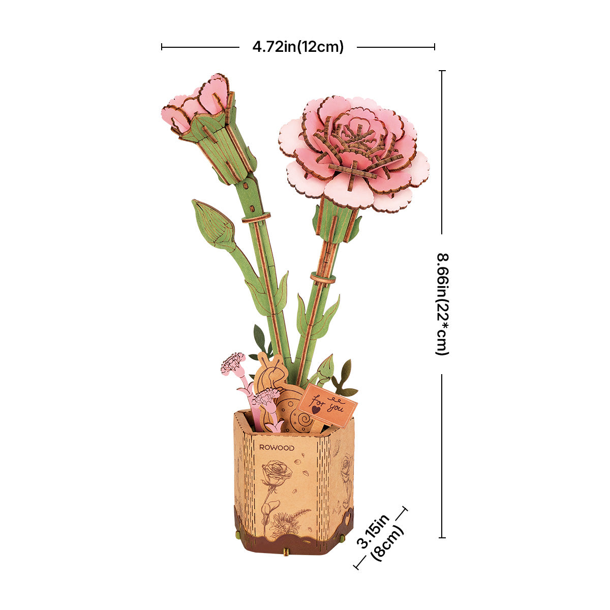 Rowood DIY Wooden Flower Pink Carnation TW051 - Mô hình lắp ráp hoa cẩm chướng gỗ - Rolife