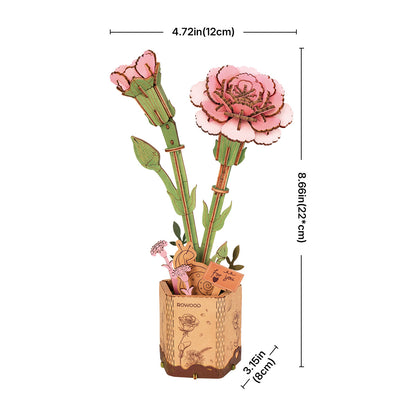 Rowood DIY Wooden Flower Pink Carnation TW051 - Mô hình lắp ráp hoa cẩm chướng gỗ - Rolife