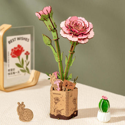 Rowood DIY Wooden Flower Pink Carnation TW051 - Mô hình lắp ráp hoa cẩm chướng gỗ - Rolife