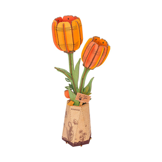 Rowood DIY Wooden Flower Orange Tulip TW081 - Mô hình hoa gỗ lắp ráp 3D - Rolife