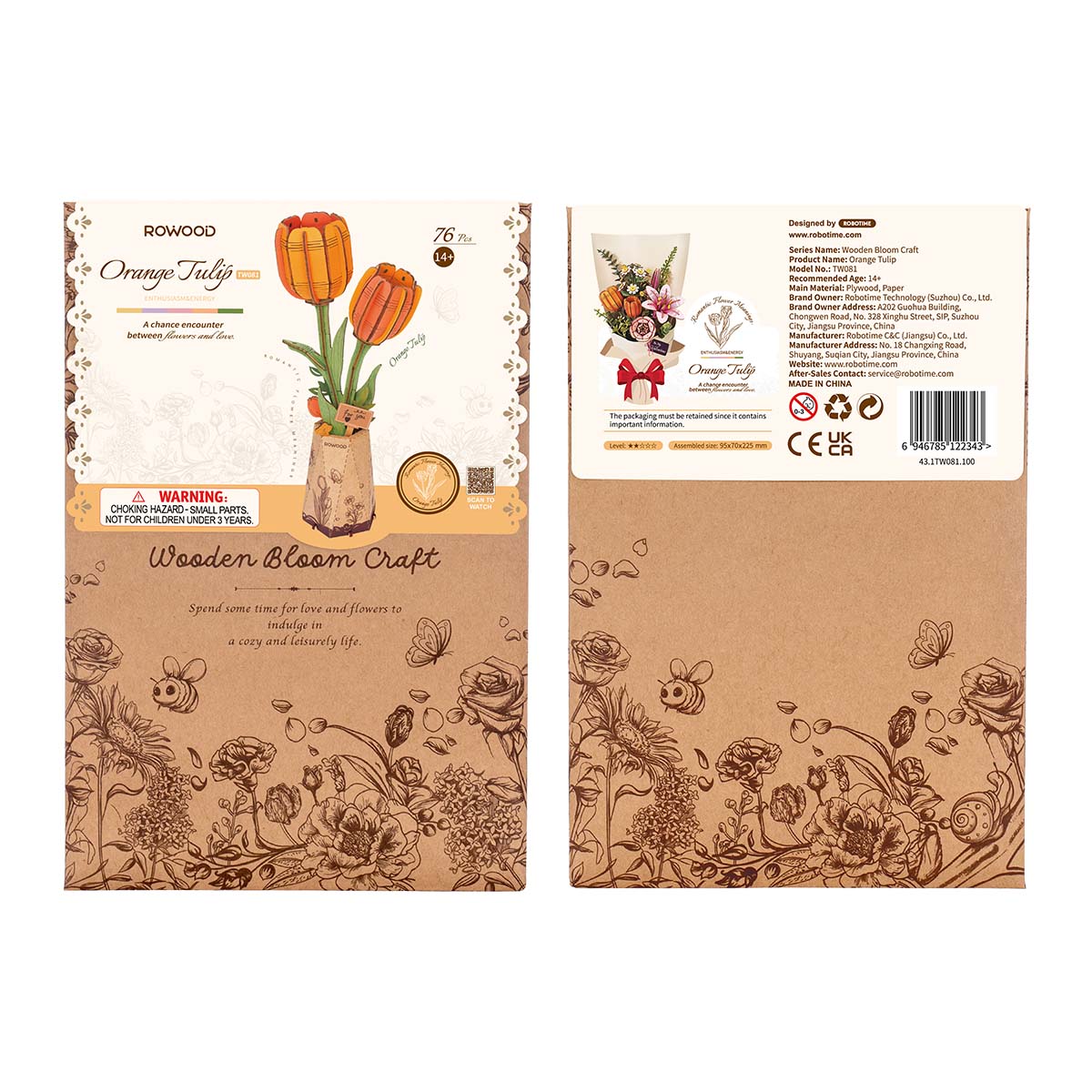 Rowood DIY Wooden Flower Orange Tulip TW081 - Mô hình hoa gỗ lắp ráp 3D - Rolife