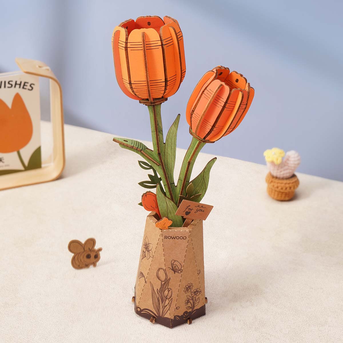 Rowood DIY Wooden Flower Orange Tulip TW081 - Mô hình hoa gỗ lắp ráp 3D - Rolife