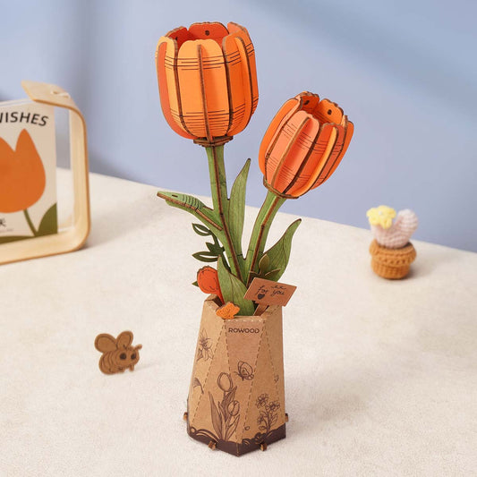 Rowood DIY Wooden Flower Orange Tulip TW081 - Mô hình hoa gỗ lắp ráp 3D - Rolife