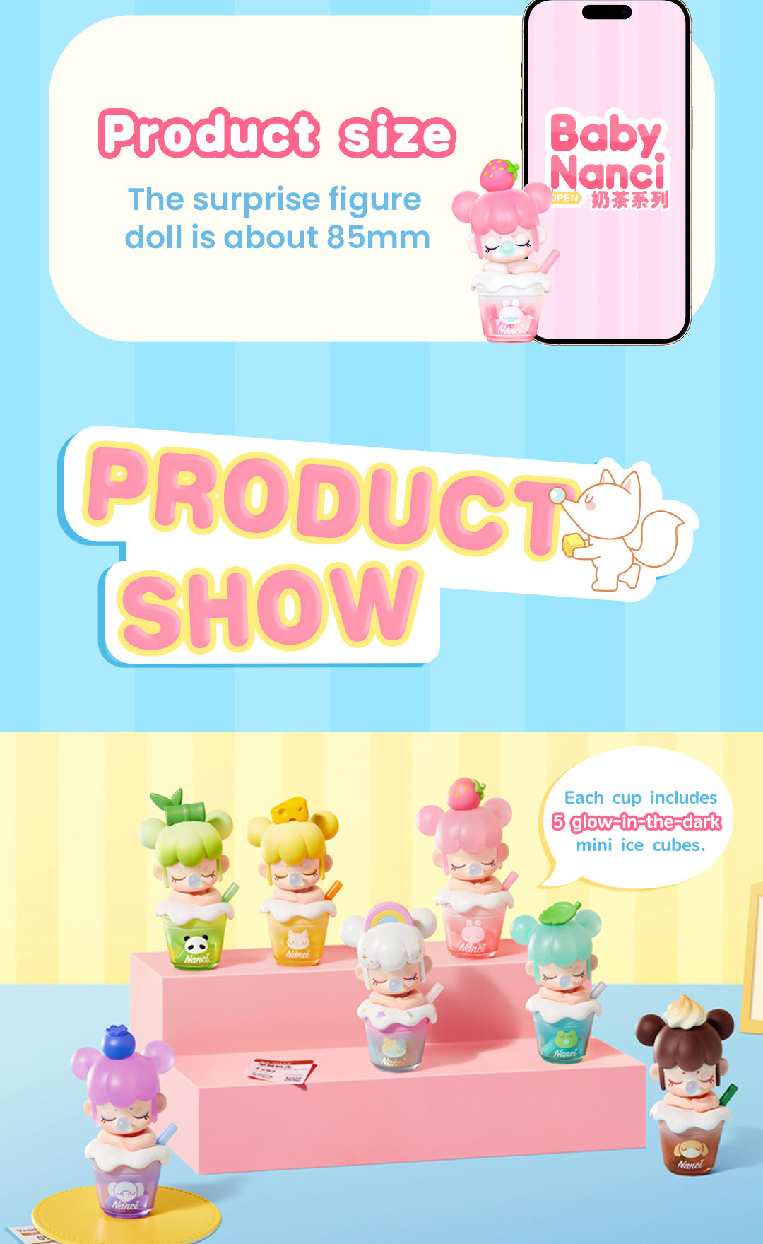 Rolife BabyNanci Surprise Figure Dolls - Milk Tea Series NDXX - Mô hình Blind Box trà sữa (Phát sáng) - Rolife