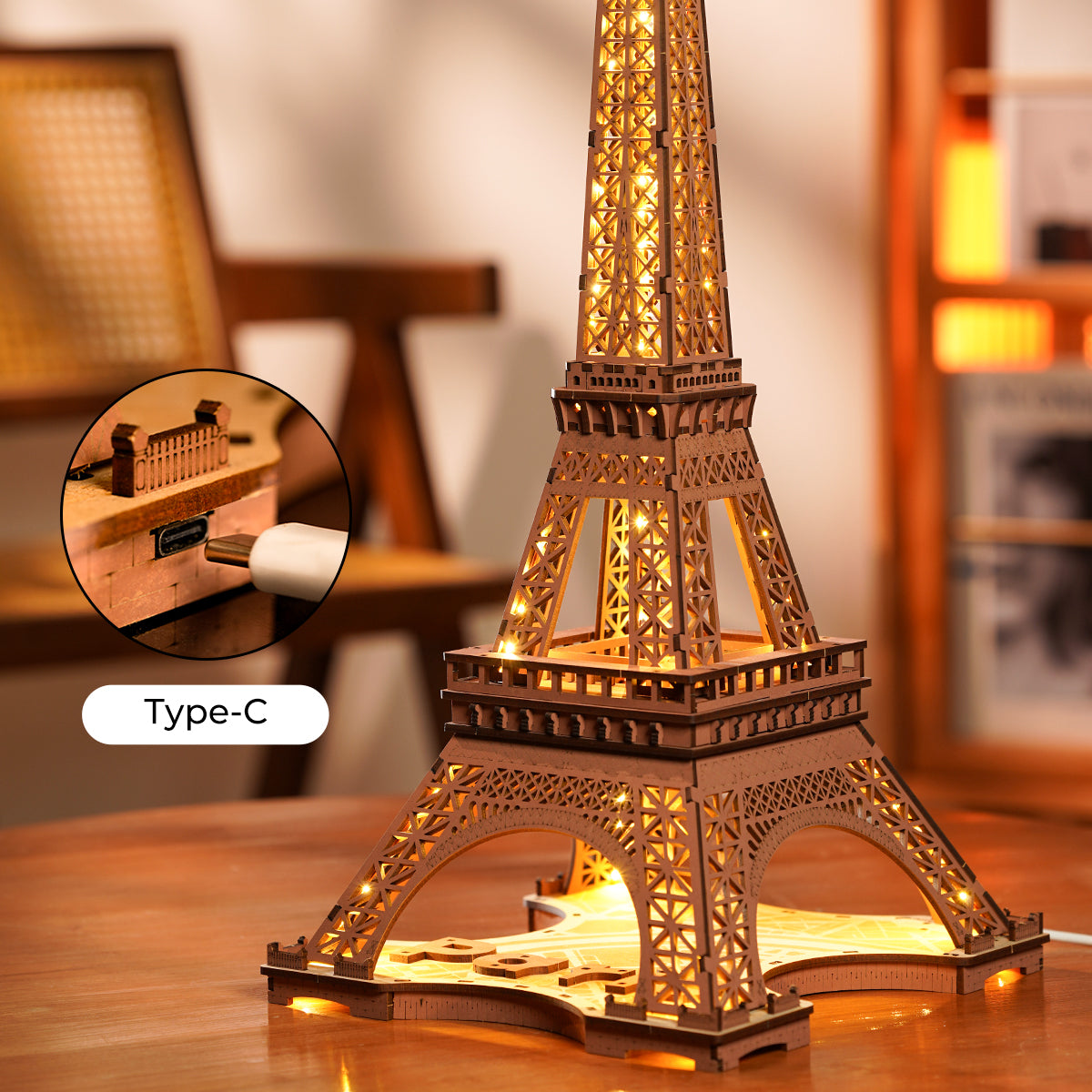 Rolife Night of the Eiffel Tower TGL01 - Mô hình gỗ 3D lắp ráp có đèn LED - Robotime Rolife
