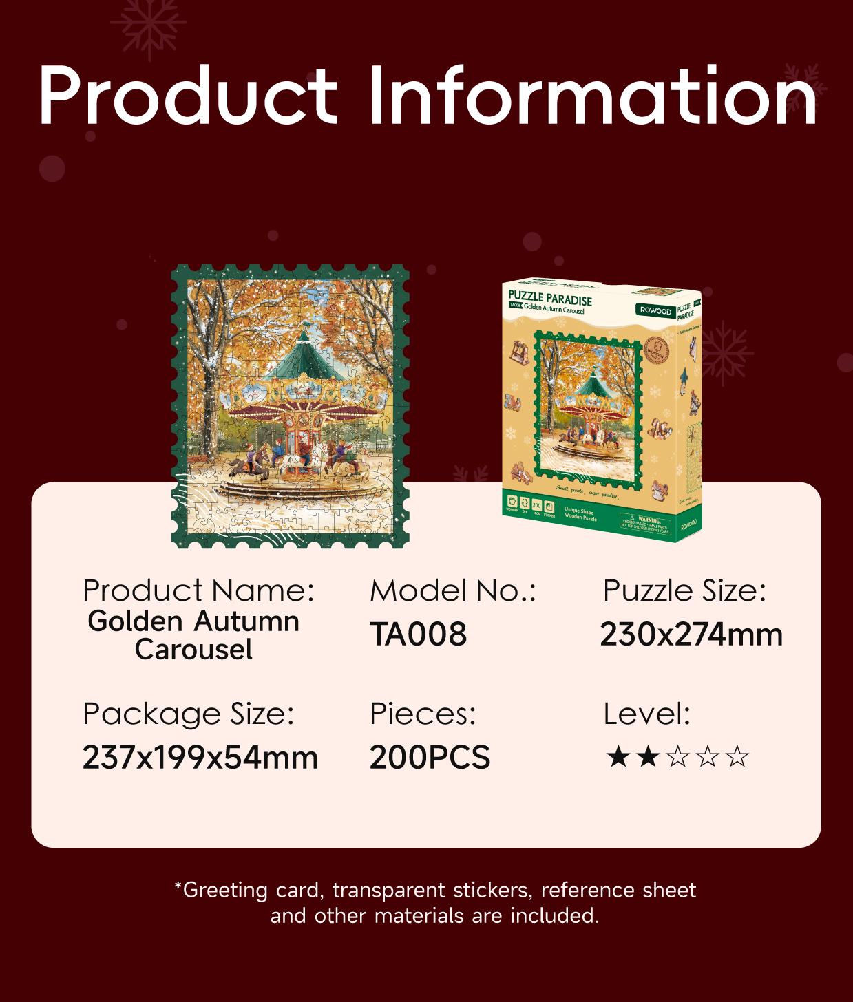 Rowood Golden Autumn Carousel Wooden Jigsaw Puzzle TA008 - Mô hình lắp ráp gỗ 3D Vòng quay ngựa gỗ - Rolife