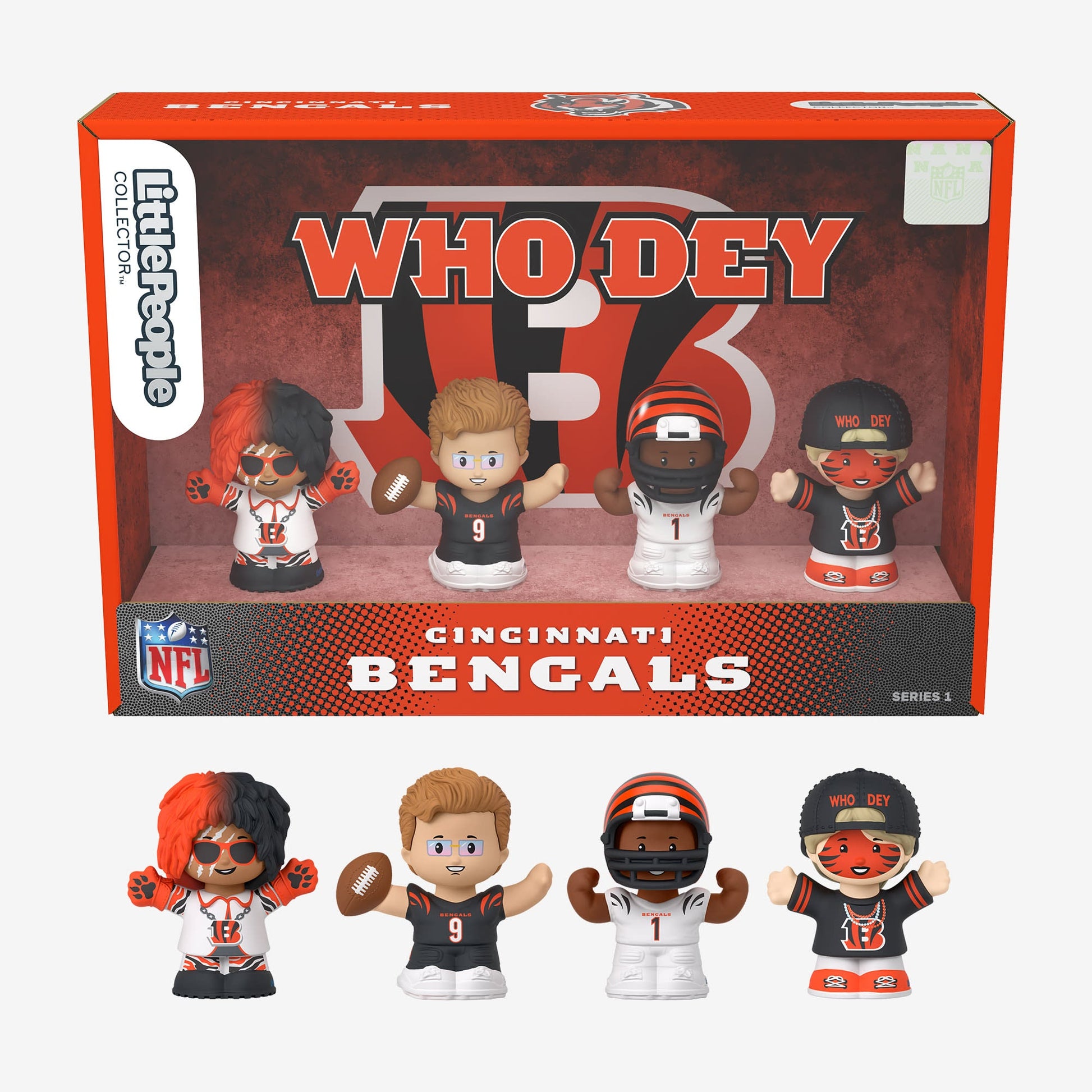 Little People Collector x NFL Cincinnati Bengals Set - Bộ Mô Hình Nhân Vật Thể Thao NFL - Mattel - Góc nhìn khác 3
