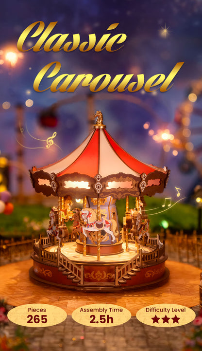 Rolife 3D Wooden Puzzle - Classic Carousel AMC01 - Mô hình lắp ráp gỗ 3D có nhạc và đèn - Rolife AMC01