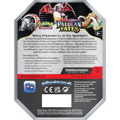 PT111 Pokemon TCG Paldean Fates Tin Shiny Iron Treads ex