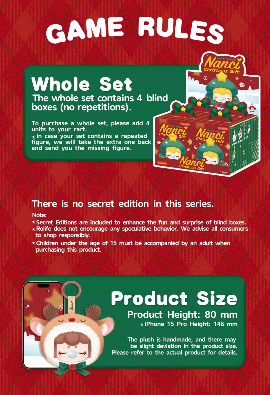 Nanci Christmas Gift Plush Pendant | Blind Box Set of 4 (80mm) - Mô hình móc khóa bông Giáng sinh - Rolife