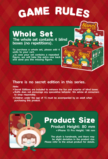 Nanci Christmas Gift Plush Pendant | Blind Box Set of 4 (80mm) - Mô hình móc khóa bông Giáng sinh - Rolife
