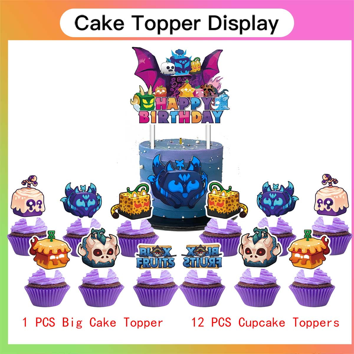 Blox Fruits Cake Topper Cupcake Set - Bộ Trang Trí Bánh Kem Sinh Nhật - Zhouqianger - Góc nhìn khác 3