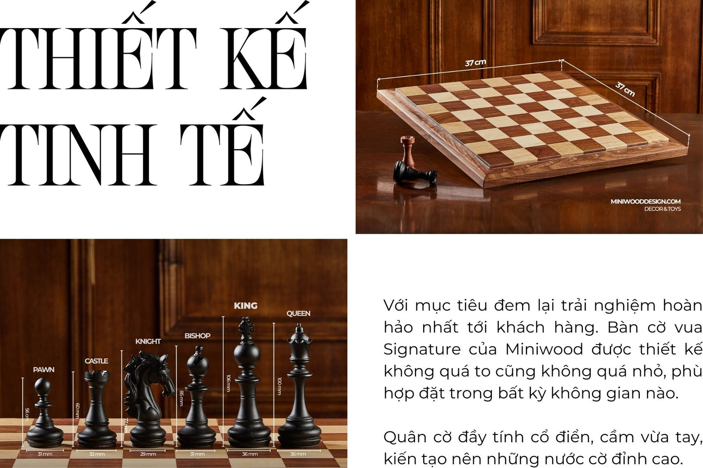 Cờ Vua Gỗ Signature - Bộ cờ vua cao cấp gỗ Walnut & Maple - Miniwood Design