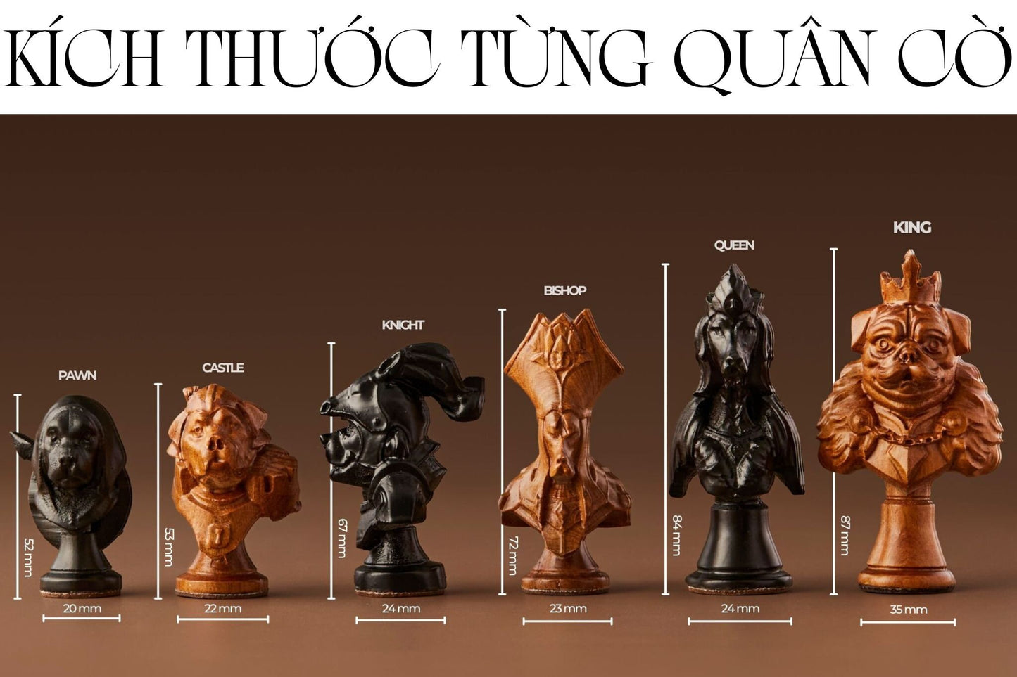 Bộ Cờ Vua: Triều Đại Chó - Cờ vua gỗ thủ công cao cấp - Miniwood Design