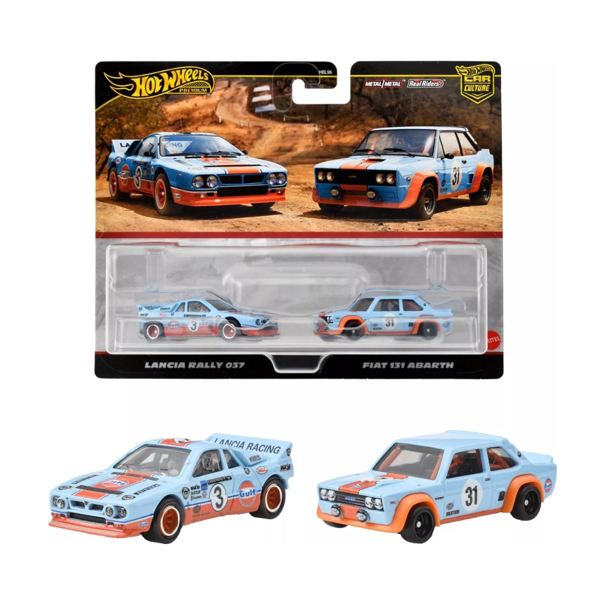 Supercar Duo Premium Lancia Rally 037/ Fiat 131 Abarth - Bộ đôi siêu xe mô hình 1:64 - Hot Wheels HBL96