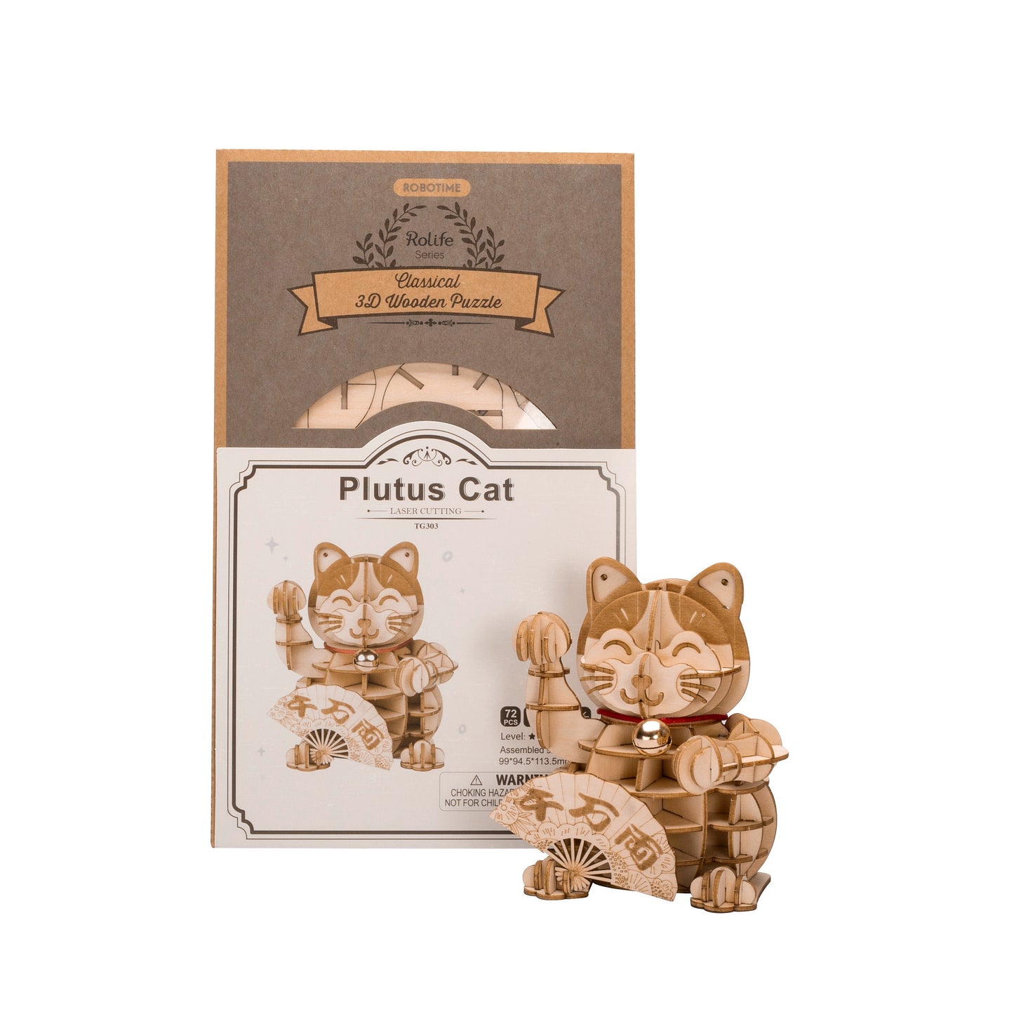 Rolife Modern 3D Wooden Puzzle - Plutus Cat TG303 - Mô Hình Gỗ 3D Mèo Chiêu Tài - Rolife