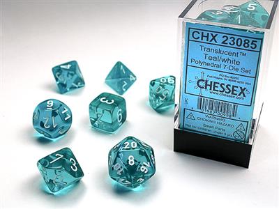 Translucent Polyhedral Teal/white 7-Die Set - Bộ Xúc Xắc 7 Viên Board Game Nhập Vai Chessex