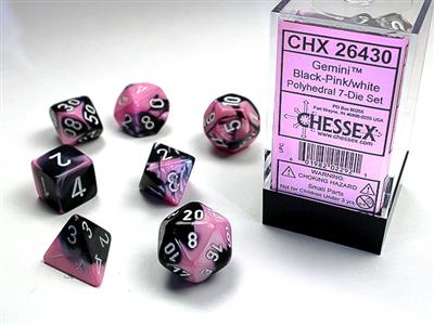 Gemini® Polyhedral Black-Pink/white 7-Die Set - Bộ Xúc Xắc Đa Diện 7 Viên - Chessex