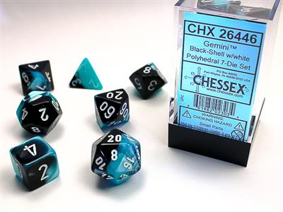 Gemini® Polyhedral Black-Green/gold 7-Die Set - Bộ Xúc Xắc 7 Viên Đa Diện - Chessex