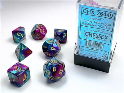 Gemini® Polyhedral Purple-Teal/gold 7-Die Set - Bộ xúc xắc đa diện 7 viên - Chessex