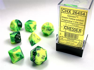 Gemini® Polyhedral Green-Yellow/silver 7-Die Set - Bộ xúc xắc đa diện 7 viên - Chessex