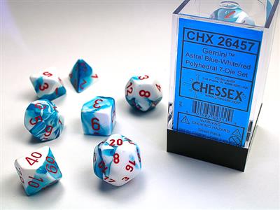 Gemini® Polyhedral Astral Blue-White/red 7-Die Set - Bộ xúc xắc 7 viên - Chessex