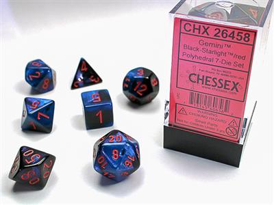 Gemini® Polyhedral Black-Red/gold 7-Die Set - Bộ 7 xúc xắc đa diện - Chessex
