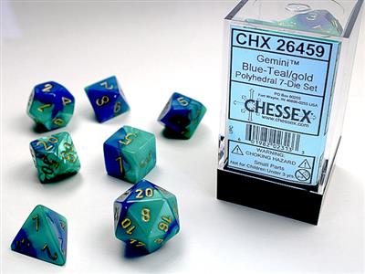 Gemini® Polyhedral Blue-Teal/gold 7-Die Set - Bộ Xúc Xắc Đa Diện 7 Viên - Chessex