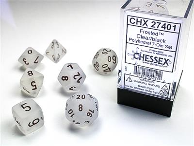 Frosted™ Polyhedral Clear/black 7-Die Set - Bộ xúc xắc đa diện 7 viên - Chessex