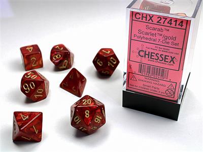 Scarab® Polyhedral Scarlet™/gold 7-Die Set - Bộ Xúc Xắc Đa Diện 7 Viên Chessex