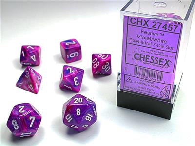 Festive® Polyhedral Violet/white 7-Die Set - Bộ xúc xắc đa diện 7 viên - Chessex