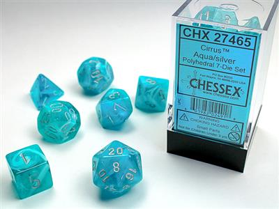Cirrus® Polyhedral Aqua/silver 7-Die Set - Bộ xúc xắc 7 viên đa diện - Chessex